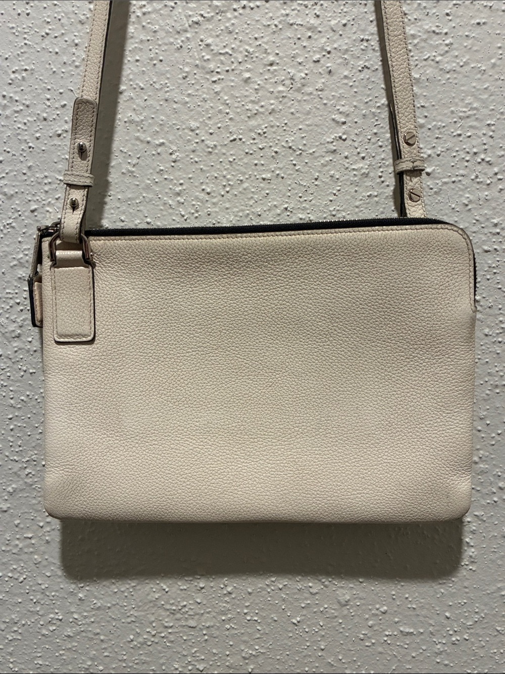 Cream Pebble Leather Crossbody Bag with Adjustable Strap